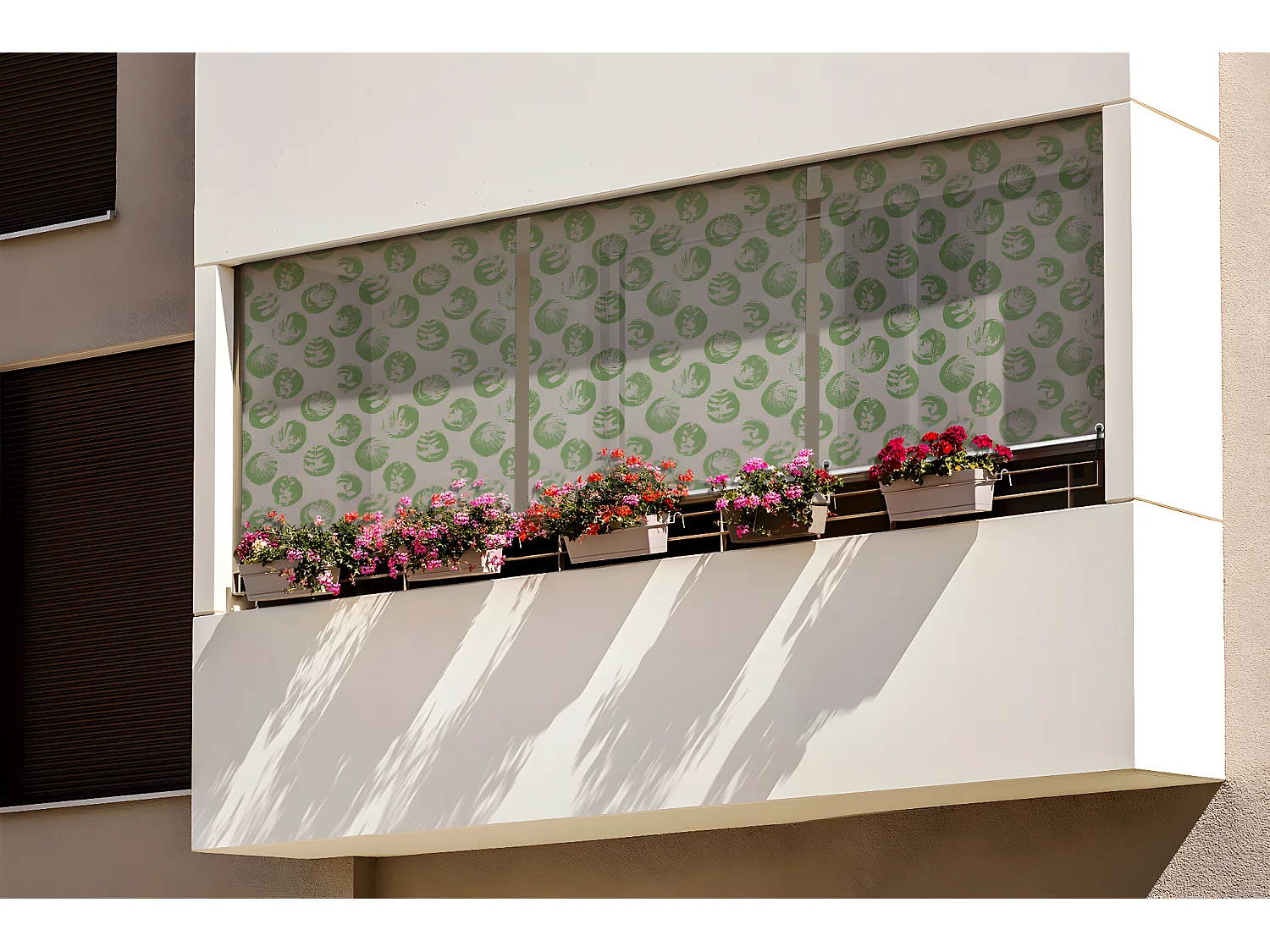 Store enrouleur extérieur unique - 100x290 cm - Feuilles dans des cercles verts Rideau de balcon, Stores de balcon, Rideau pare-soleil