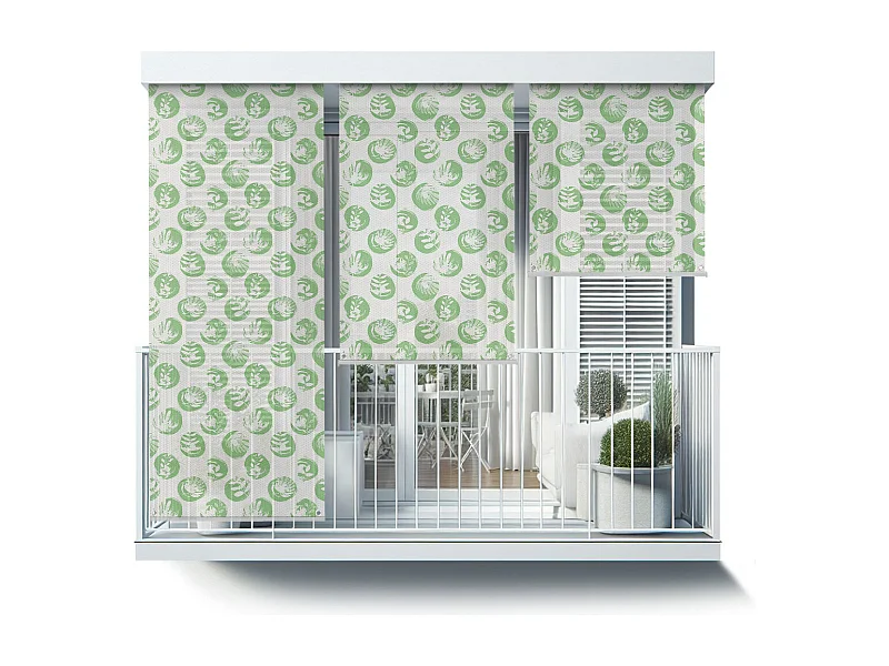 Store enrouleur extérieur unique - 150x290 cm - Feuilles dans des cercles verts Rideau de balcon, Stores de balcon, Rideau pare-soleil