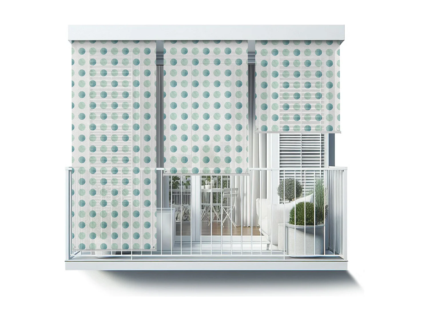 Store enrouleur extérieur moderne - 150x290 cm - Points bicolores Rideau de balcon, Stores enrouleurs de balcon, Rideau pare-soleil