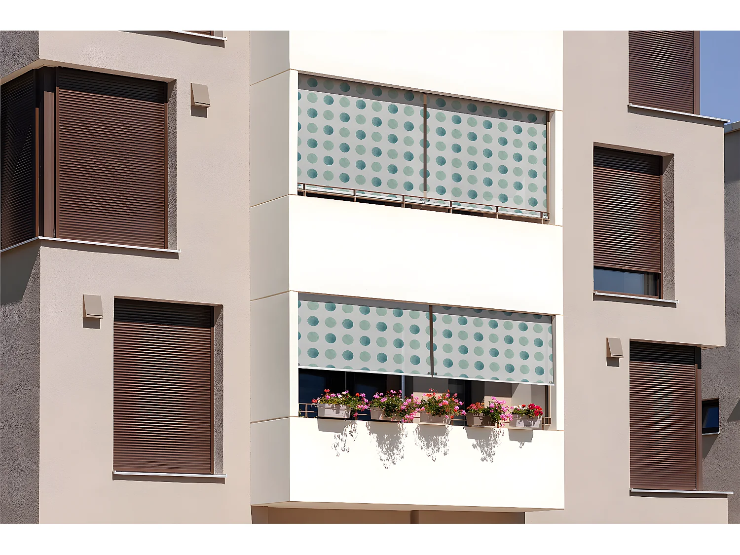 Store enrouleur extérieur moderne - 150x290 cm - Points bicolores Rideau de balcon, Stores enrouleurs de balcon, Rideau pare-soleil