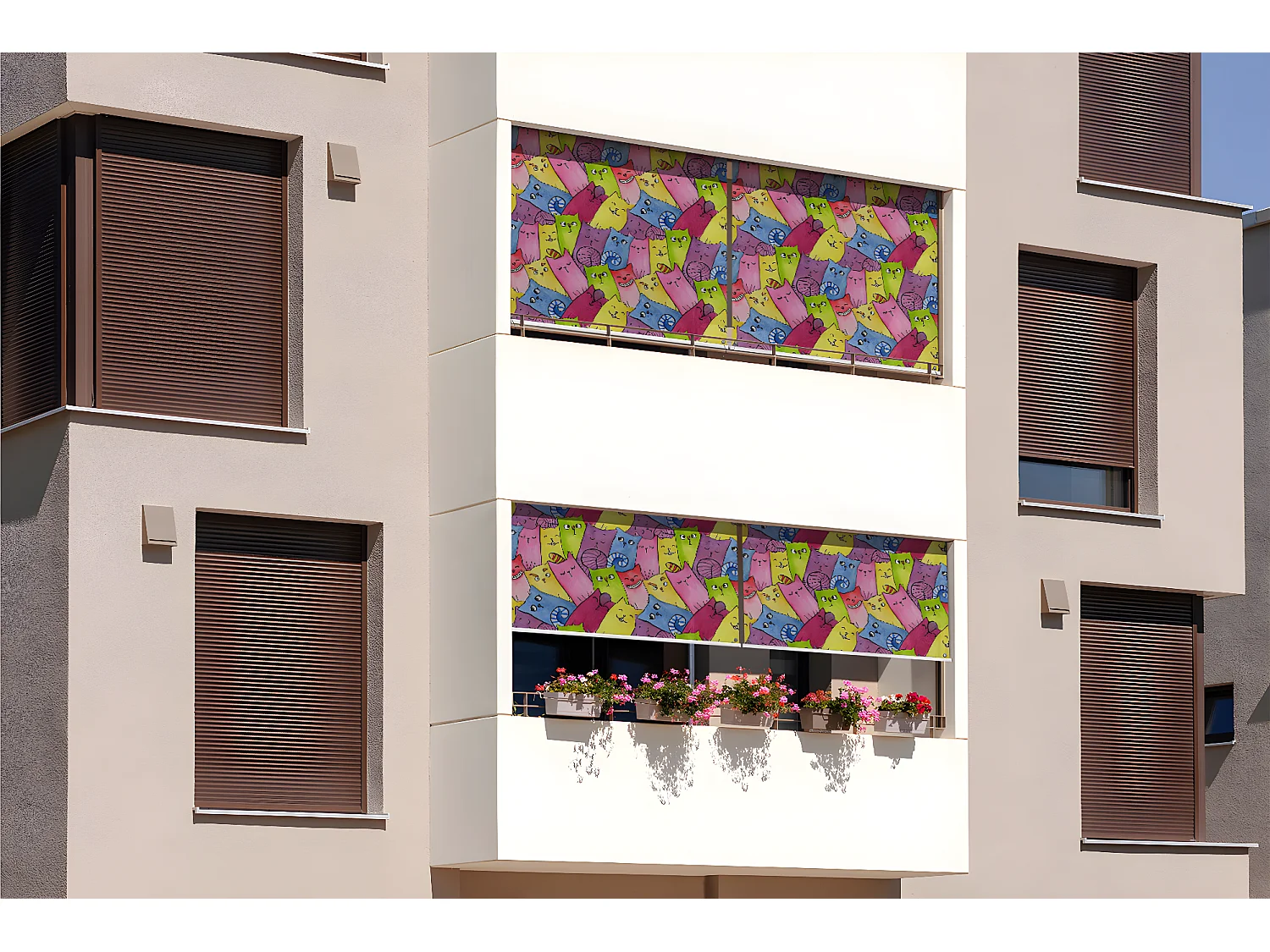 Einzelnes Außenrollo - 140x290 cm - Bunte Blumen Balkonvorhang, Balkonrollos, Sonnenschutzvorhang