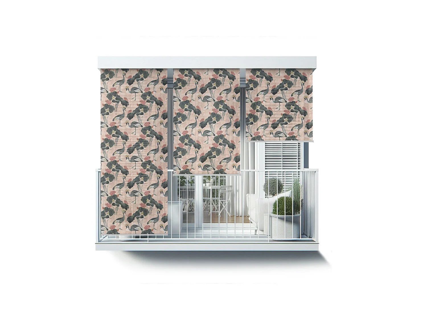 Prachtig buitenrolgordijn - 50x180 cm - Kranen en lotusbloemen Balkongordijn, Balkonrolgordijnen en Zonwerend gordijn