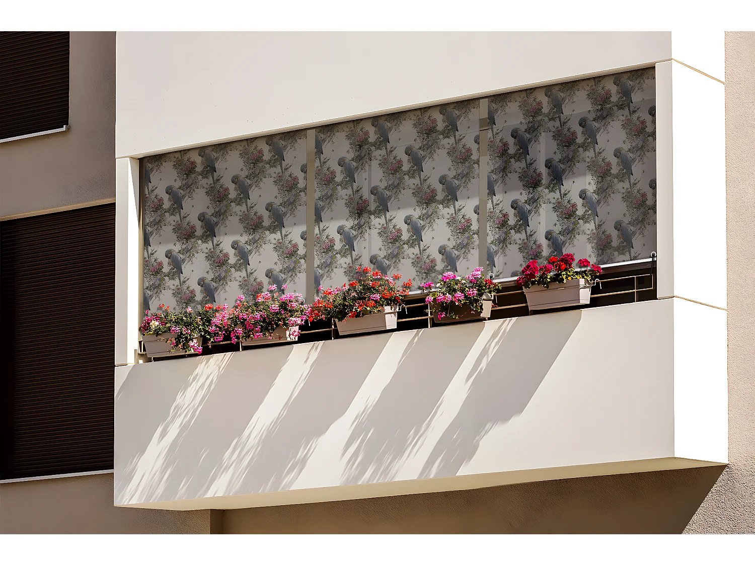 Store enrouleur extérieur unique - 40x180 cm - Perroquets parmi les fleurs Rideau de balcon, Stores enrouleurs de balcon, Rideau pare-soleil