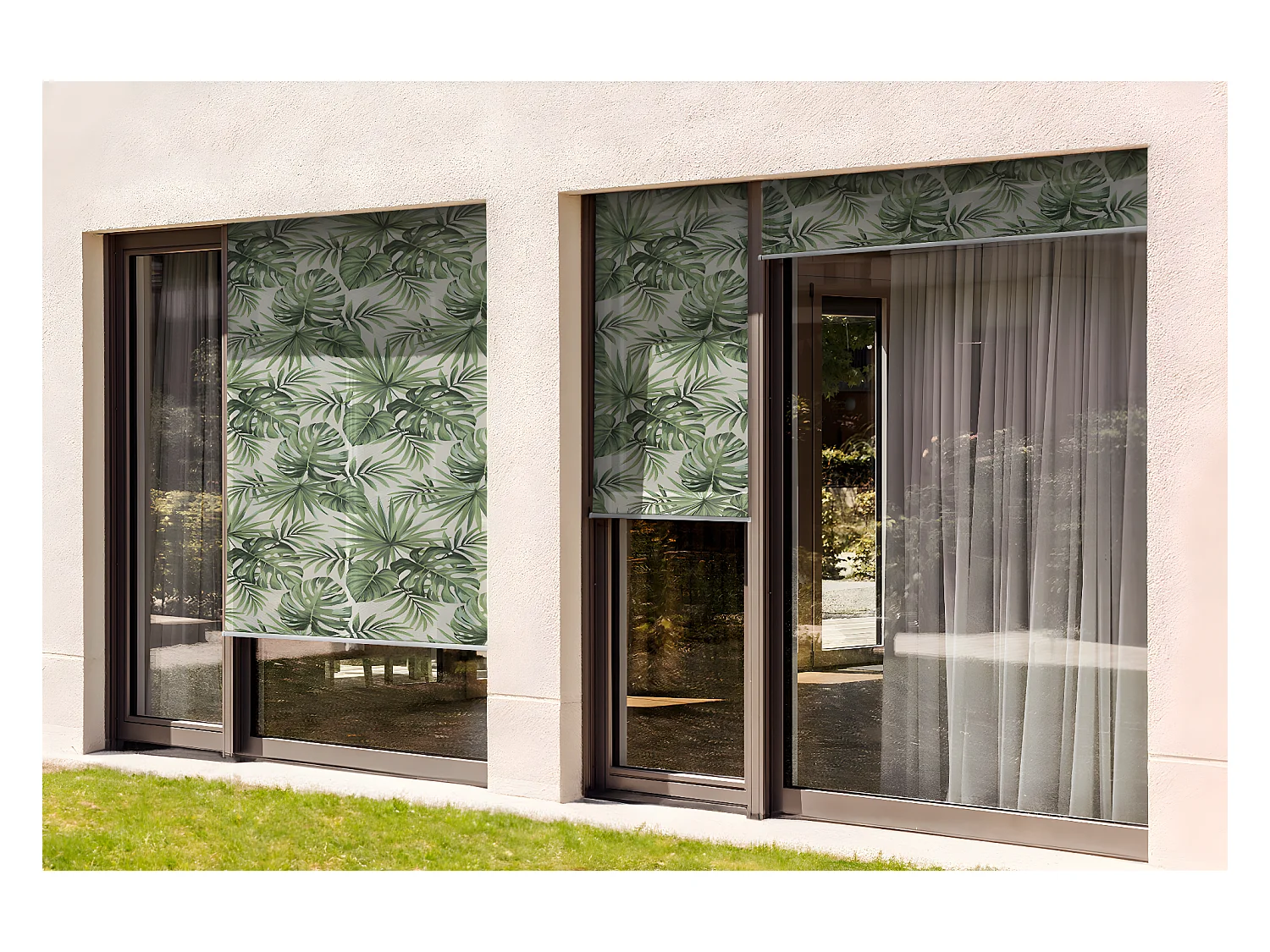 Modern buitenrolgordijn - 50x290 cm - Tropische plantenbladeren Balkongordijn, Balkonrolgordijnen en Zonwerend gordijn