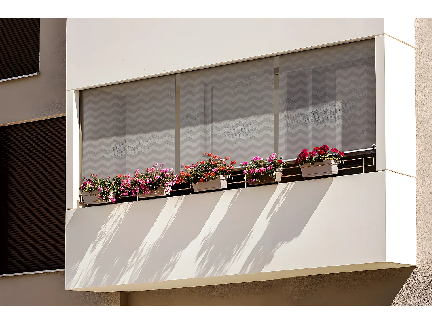 Store enrouleur extérieur moderne - 120x180 cm - Motif zigzag en gris Rideau de balcon, Stores enrouleurs de balcon, Rideau de protection solaire