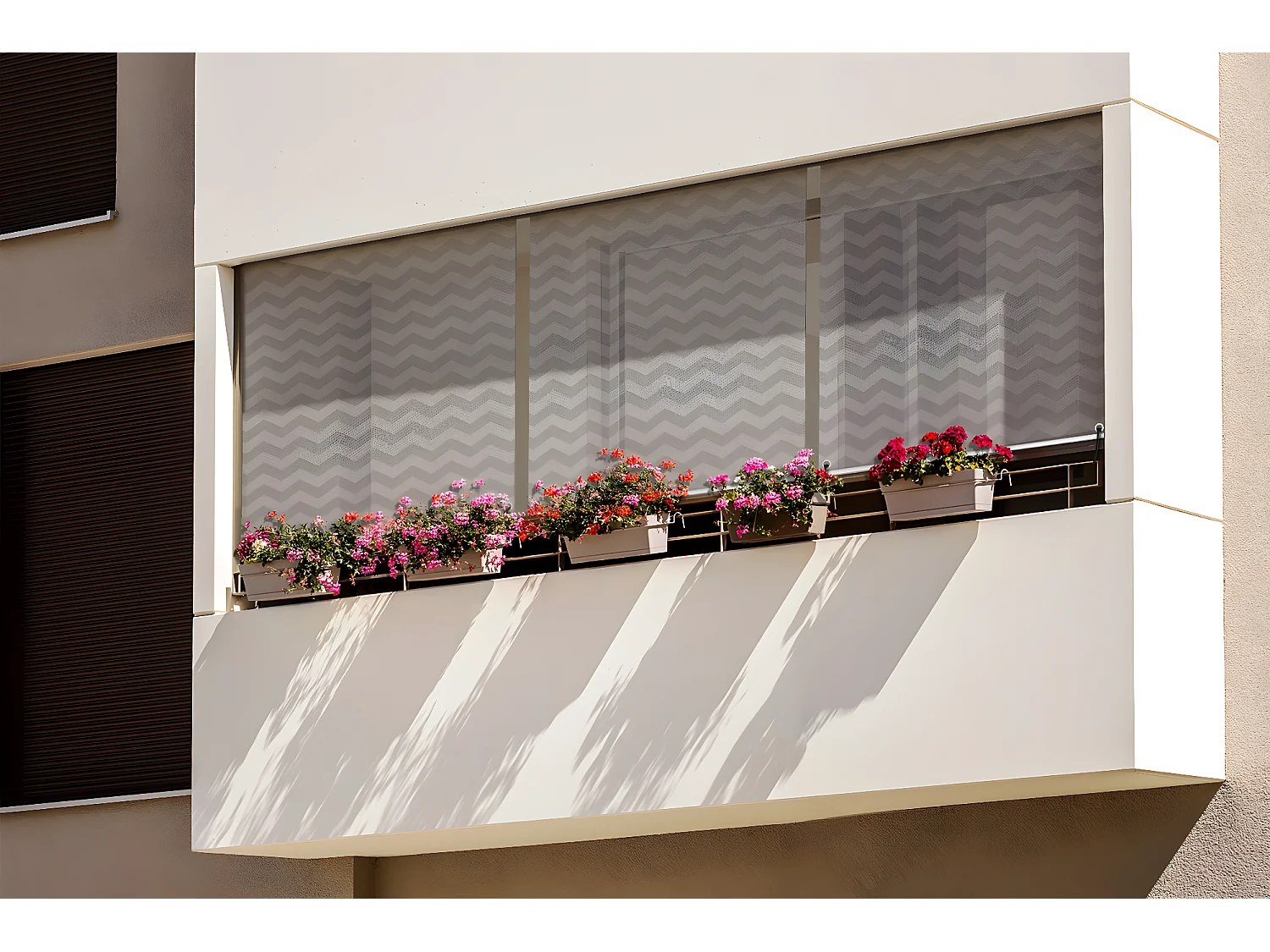 Store enrouleur extérieur moderne - 120x290 cm - Motif zigzag en gris Rideau de balcon, Stores enrouleurs de balcon, Rideau de protection solaire