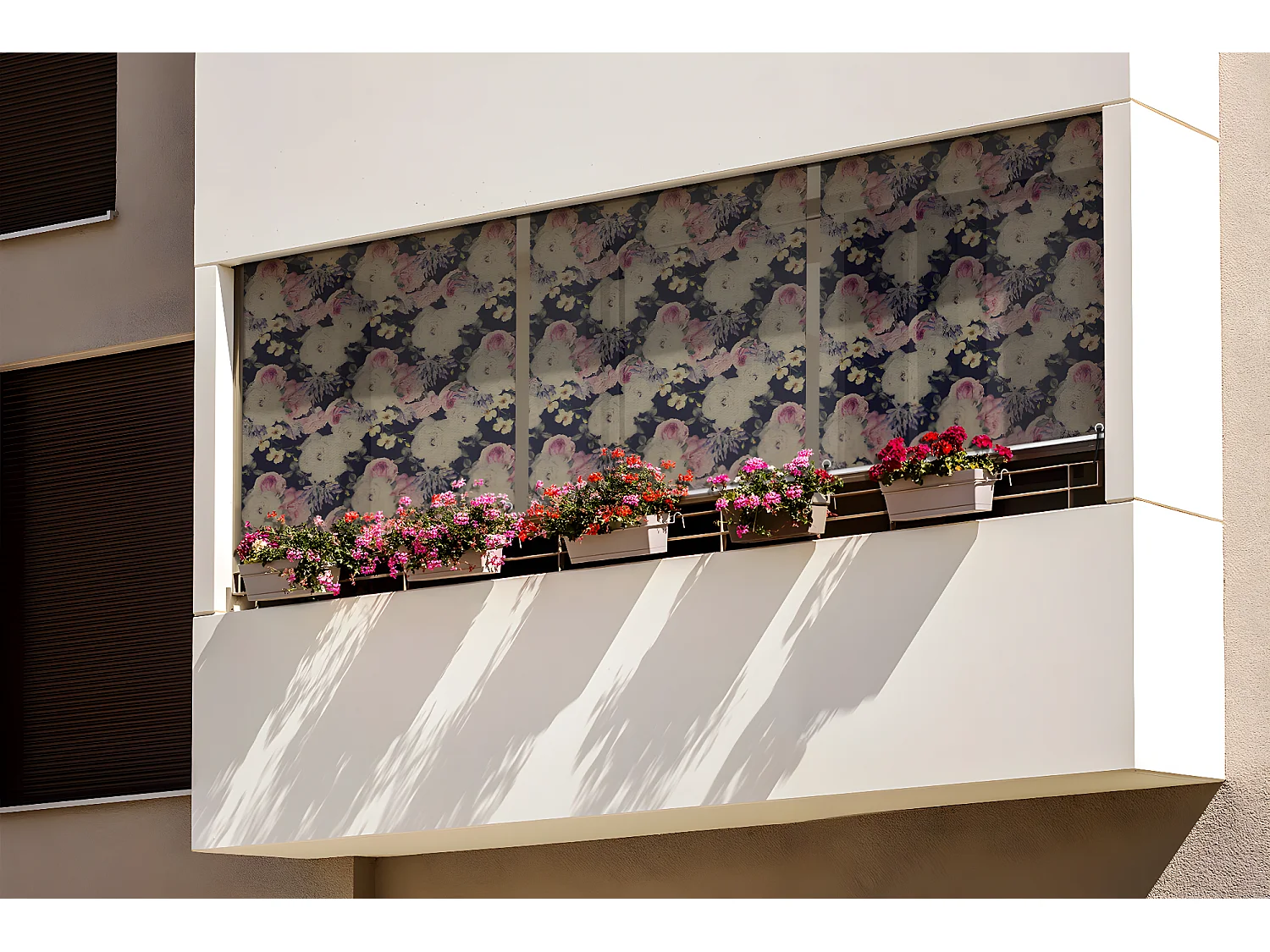 Einzelnes Außenrollo – 150 x 180 cm – Pastellblumen Balkonvorhang, Balkonrollos, Sonnenschutzvorhang