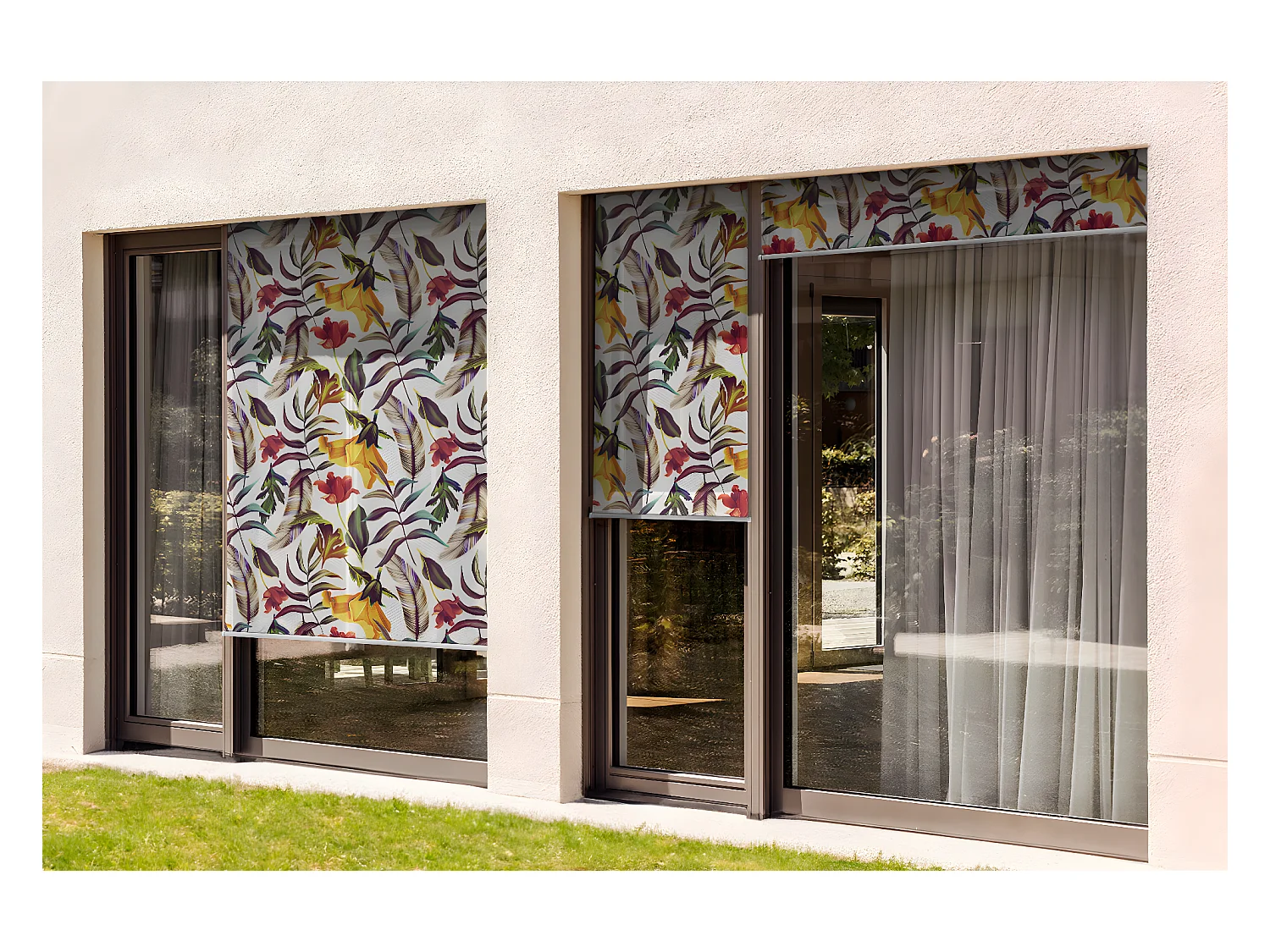 Store enrouleur extérieur élégant - 40x180 cm - Fleurs et feuilles tropicales Rideau de balcon, Stores enrouleurs de balcon, Rideau de protection solaire