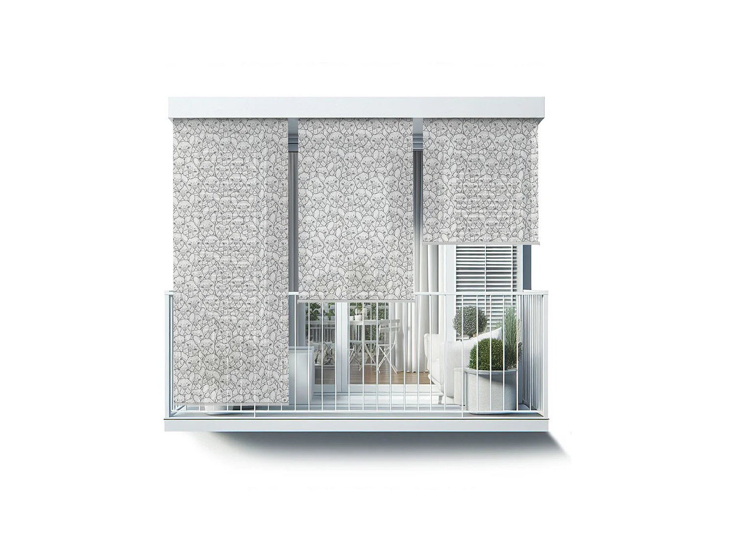 Store enrouleur extérieur moderne - 150x180 cm - Chiens de dessin animé noir et blanc Rideau de balcon, Stores de balcon et Rideau de protection solaire