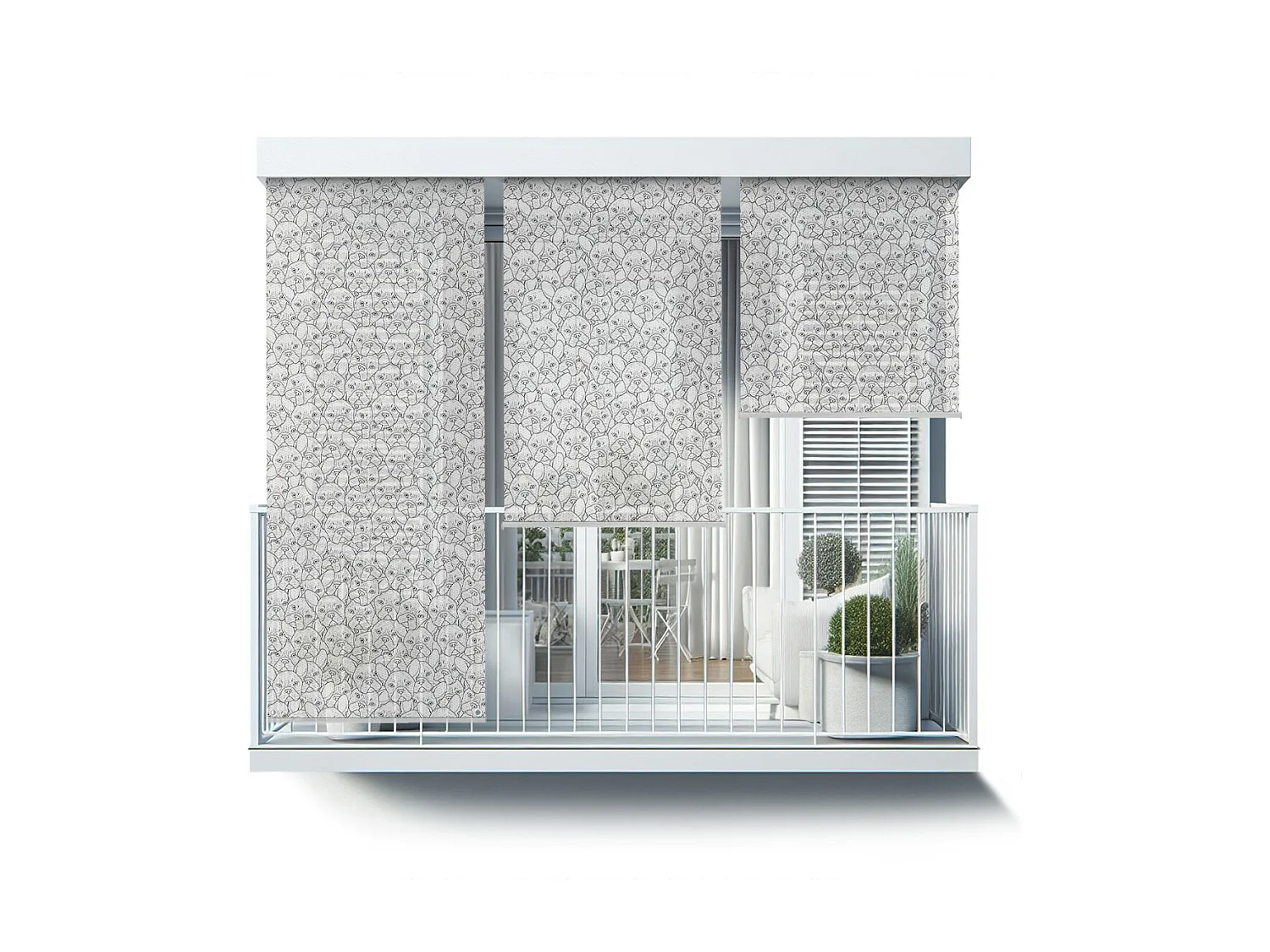 Store enrouleur extérieur moderne - 150x290 cm - Chiens de dessin animé noir et blanc Rideau de balcon, Stores de balcon et Rideau de protection solaire