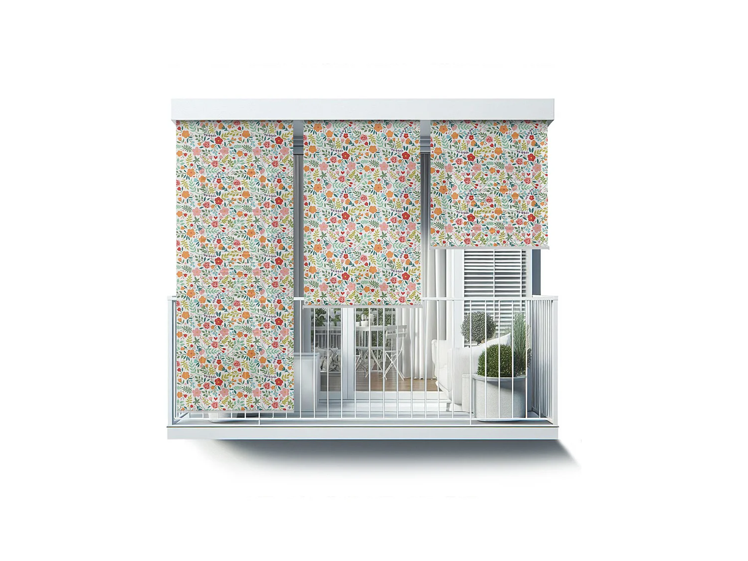 Einzelnes Außenrollo - 80x180 cm - Bunter Wiesen-Balkonvorhang, Balkonrollos, Sonnenschutzvorhang