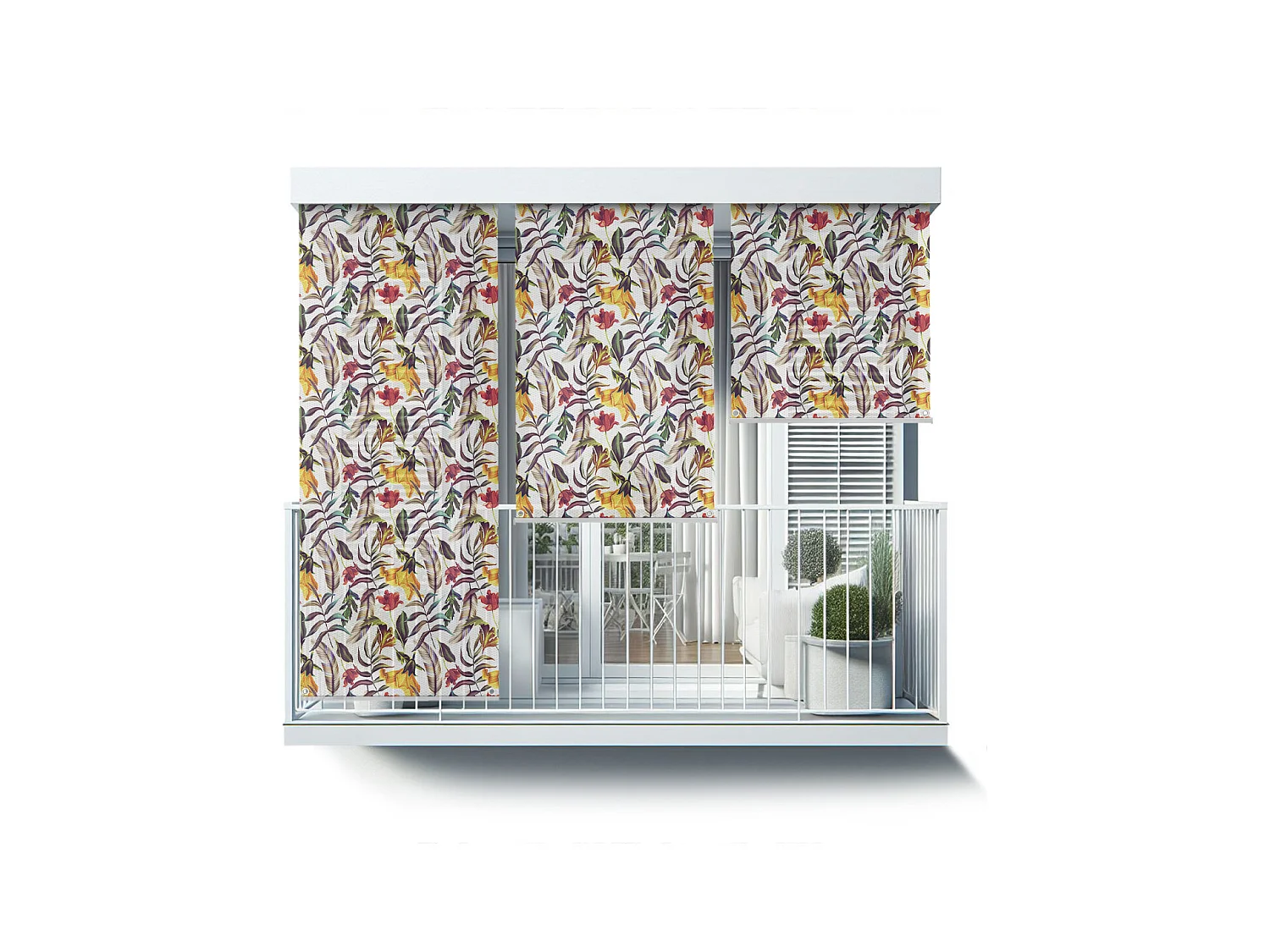 Store enrouleur extérieur élégant - 60x290 cm - Fleurs et feuilles tropicales Rideau de balcon, Stores enrouleurs de balcon, Rideau de protection solaire