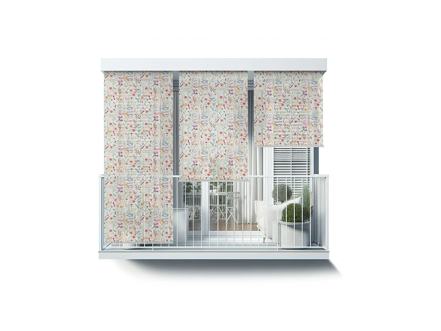 Modernes Außenrollo - 80x180 cm - Bunte Wiese Balkonvorhang, Balkonrollos, Sonnenschutzvorhang