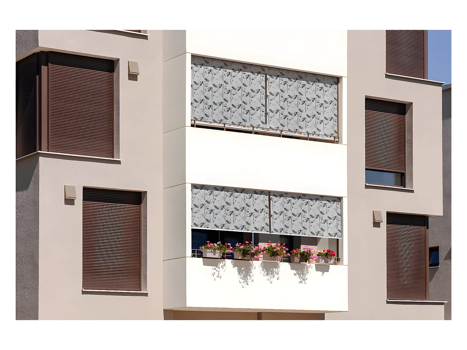 Store enrouleur extérieur élégant - 150x290 cm - Fleurs sur fond blanc Rideau de balcon, Stores enrouleurs de balcon, Rideau pare-soleil