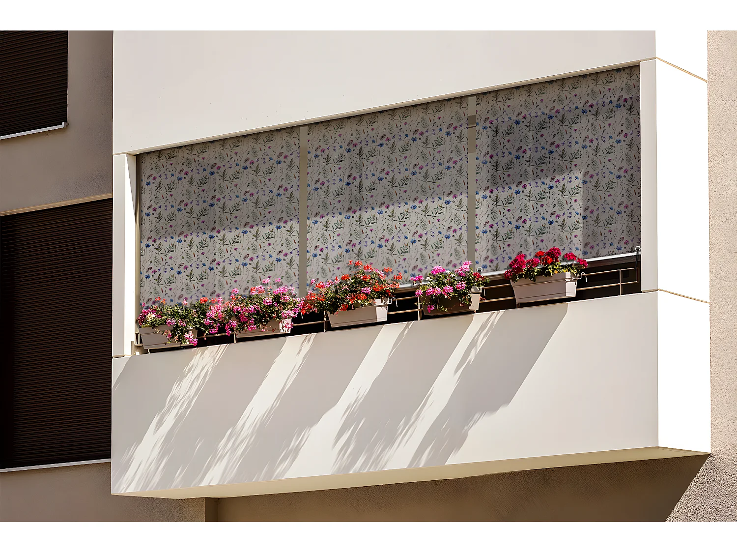 Store enrouleur extérieur original - 40x290 cm - Motif fleurs et feuilles Rideau de balcon, Stores de balcon, Rideau pare-soleil