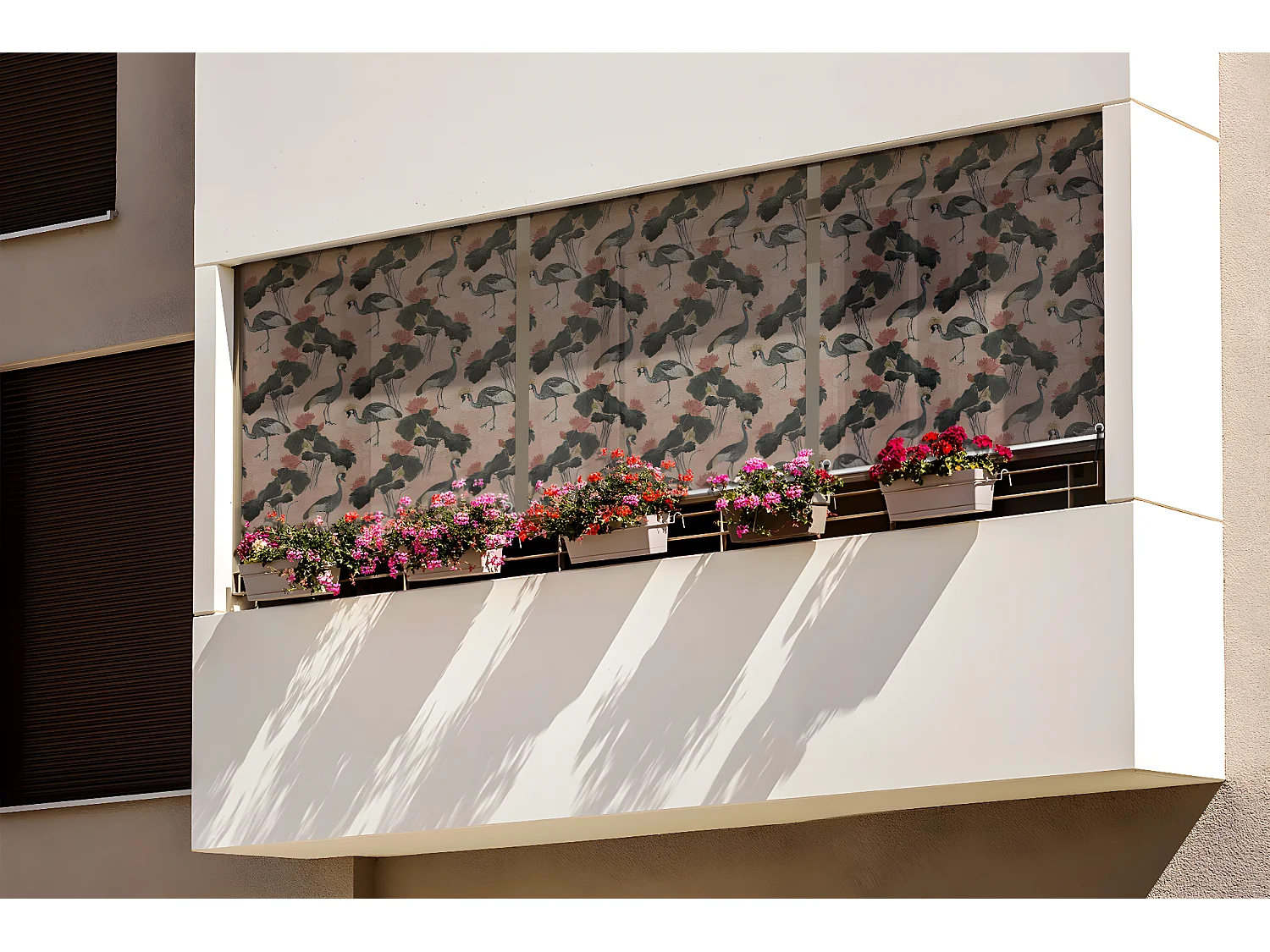 Magnifique store enrouleur extérieur - 60x290 cm - Grues et fleurs de lotus Rideau de balcon, Stores enrouleurs de balcon, Rideau pare-soleil