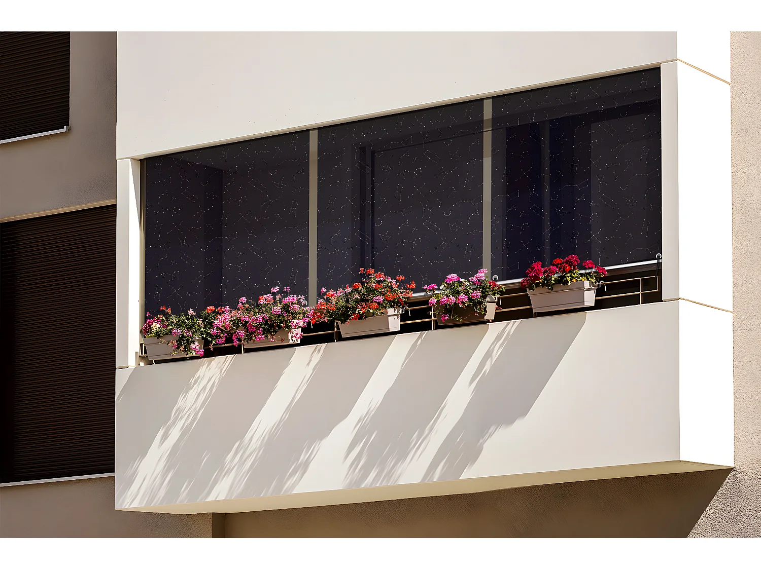 Originales Außenrollo – 150 x 180 cm – Nachtsterne und Sternbilder. Balkonvorhang, Balkonjalousien, Sonnenschutzvorhang