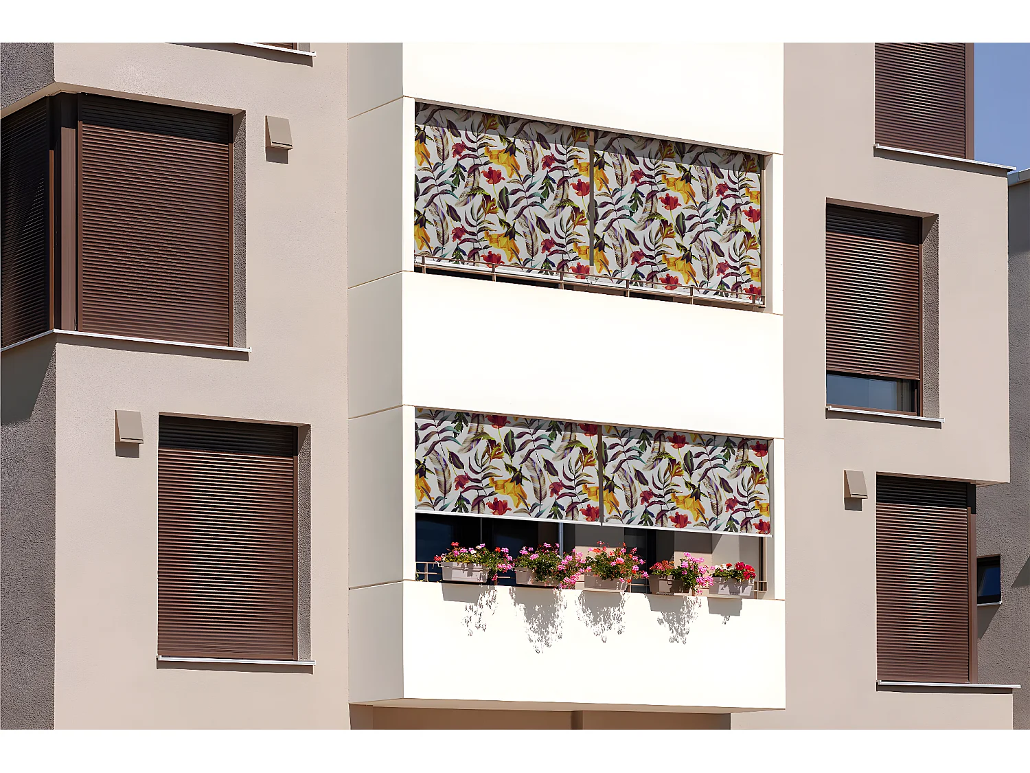 Store enrouleur extérieur élégant - 40x290 cm - Fleurs et feuilles tropicales Rideau de balcon, Stores enrouleurs de balcon, Rideau de protection solaire