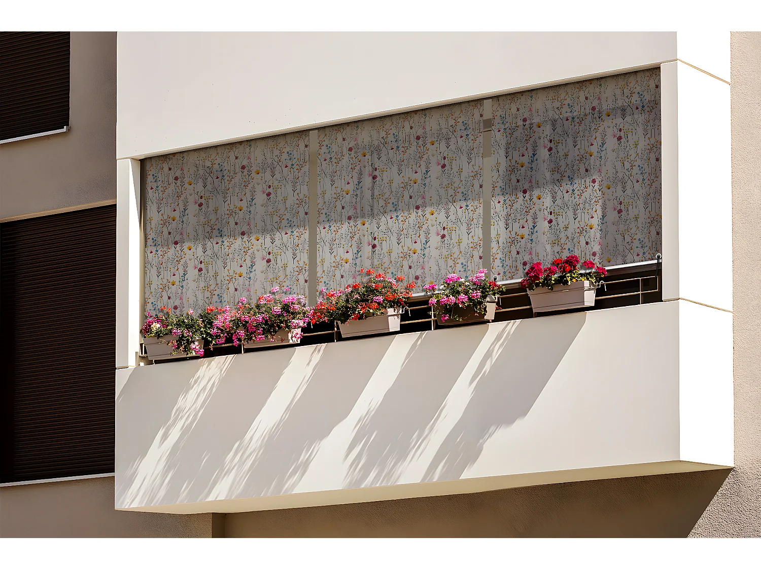 Stilvolles Außenrollo - 60x180 cm - Bunte Blumenwiese Balkonvorhang, Balkonrollos, Sonnenschutzvorhang