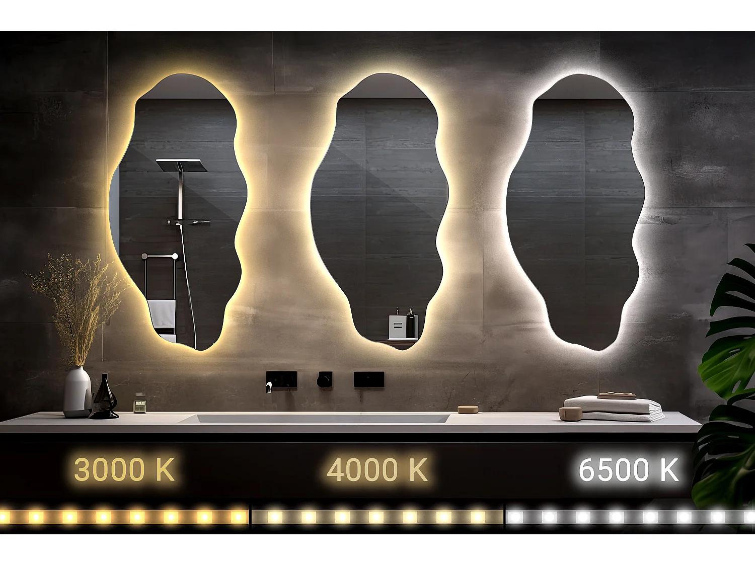 Unregelmäßiger organischer kalter LED-Lichtspiegel für Badezimmer und Wohnzimmer, 50 cm x 100 cm – kaltes Licht