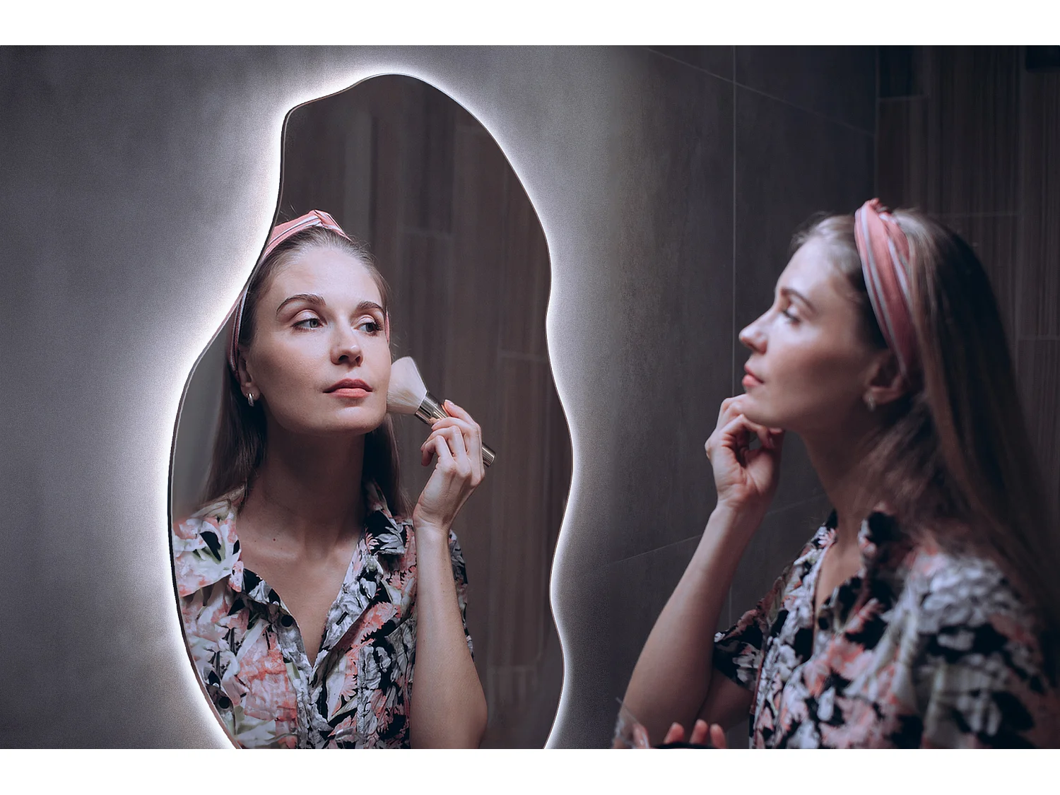 Espejo de pared LED decorativo industrial para salón dormitorio Boho Loft 40 cm x 80 cm - luz fría