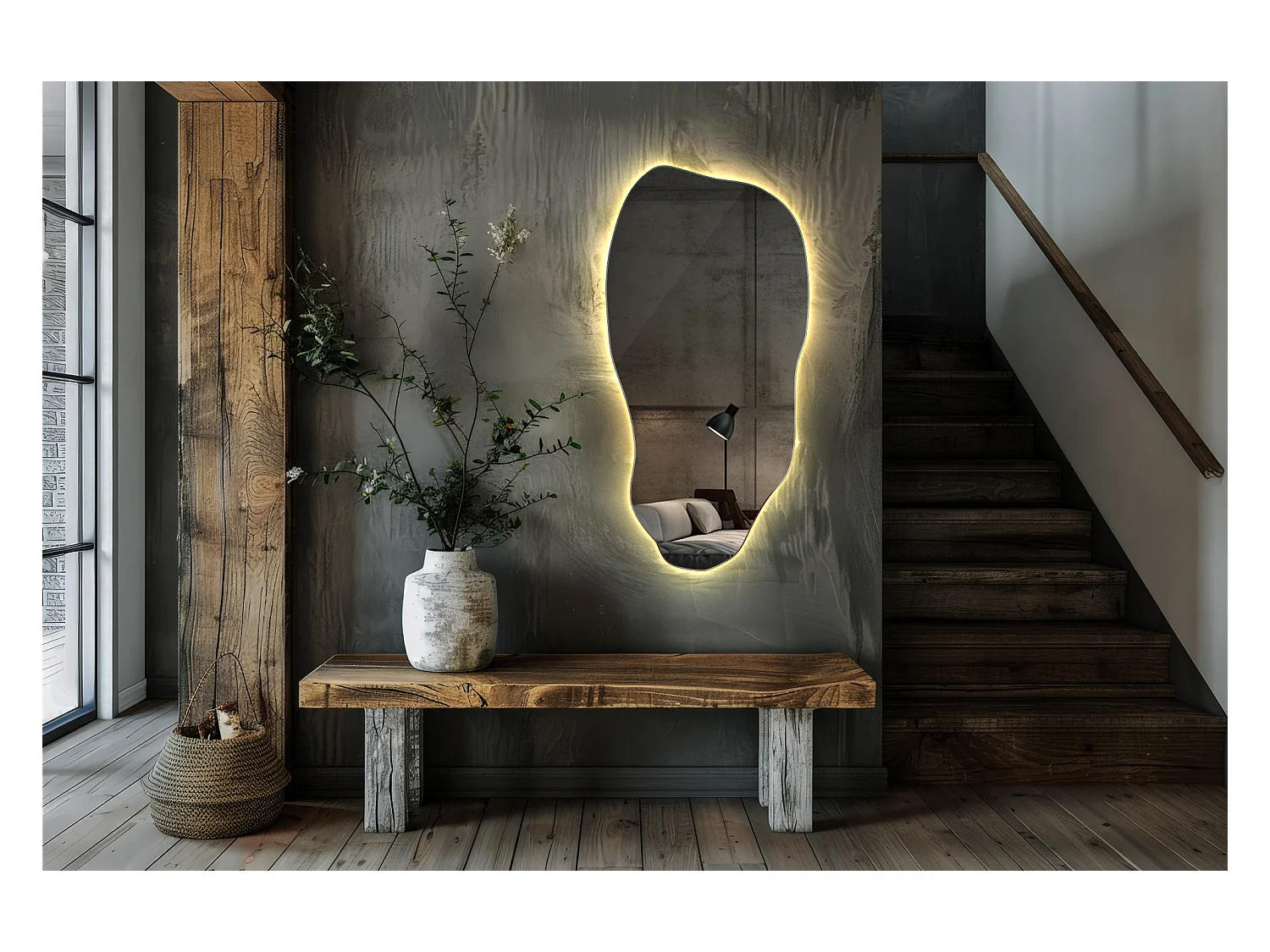 LED-Wandspiegel für Badezimmer, modernes Loft, Schlafzimmer, Badezimmer 40 cm x 80 cm – warmes Licht