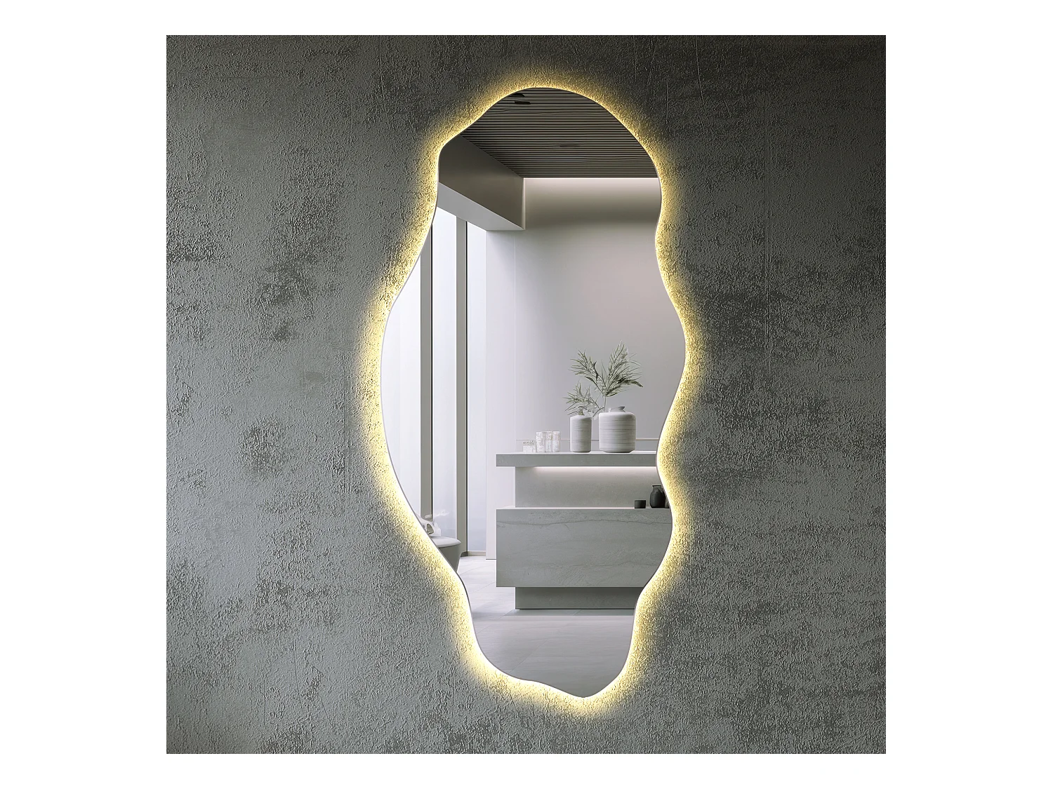 Dekorativer Loft-Spiegel im Boho-Stil mit LED-Beleuchtung für Wohnzimmer, Badezimmer, Schlafzimmer, 50 cm x 100 cm – warmes Licht