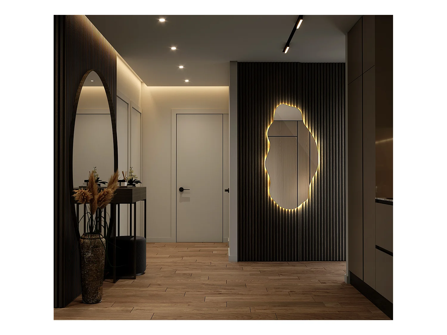 Dekorativer Loft-Spiegel im Boho-Stil mit LED-Beleuchtung für Wohnzimmer, Badezimmer, Schlafzimmer, 50 cm x 100 cm – warmes Licht