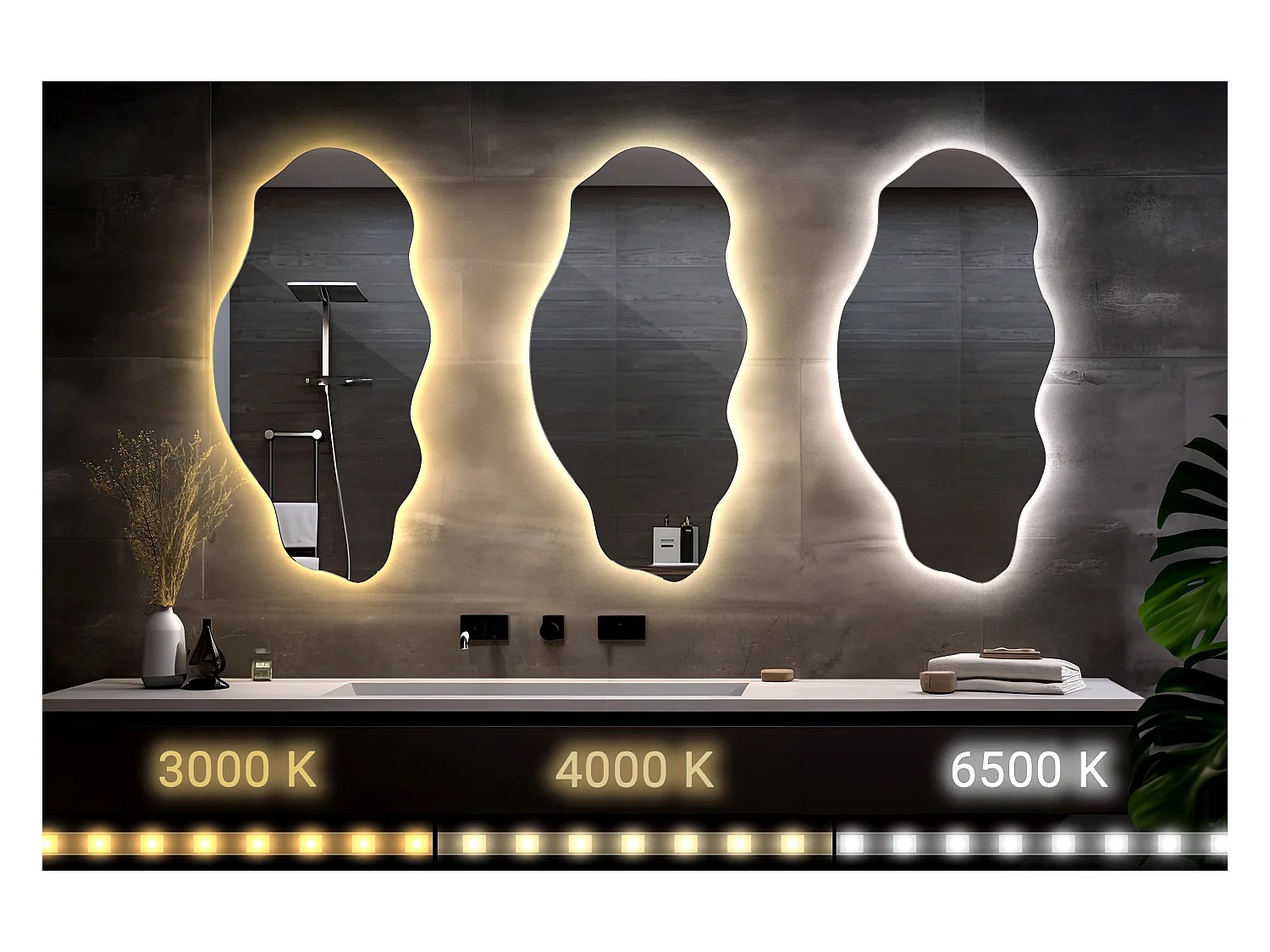 Dekorativer Loft-Spiegel im Boho-Stil mit LED-Beleuchtung für Wohnzimmer, Badezimmer, Schlafzimmer, 50 cm x 100 cm – warmes Licht