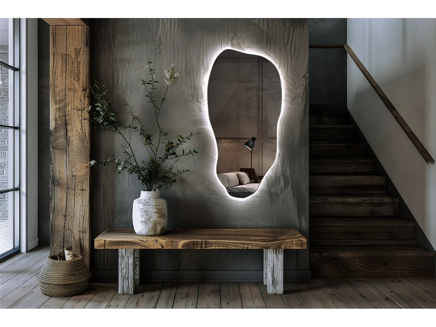 Dekorativer LED-Spiegel zum Aufhängen. Möglichkeit der vertikalen und horizontalen Installation 50 cm x 100 cm – kaltes Licht