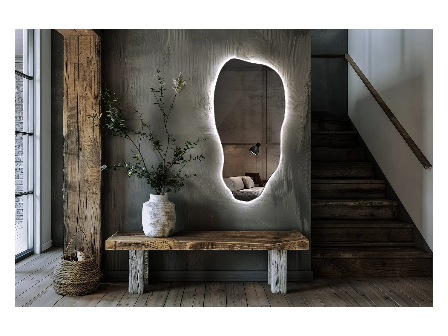 Specchio decorativo a LED da appendere Possibilità di installazione verticale e orizzontale 50 cm x 100 cm - luce fredda