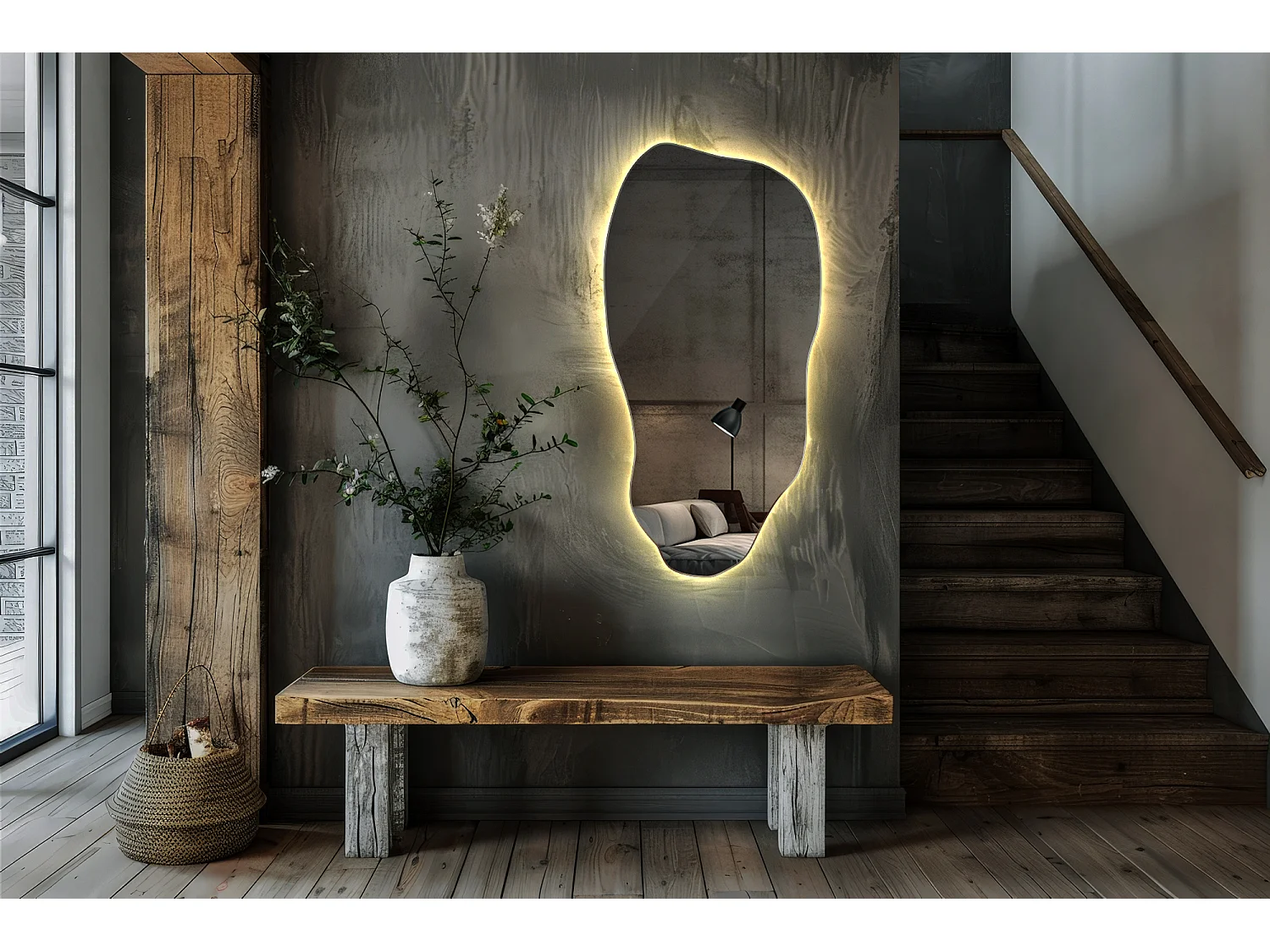 Miroir Lumineux LED Forme Moderne Décoration de Salle de Bain et Salon 50 cm x 100 cm - lumière chaude