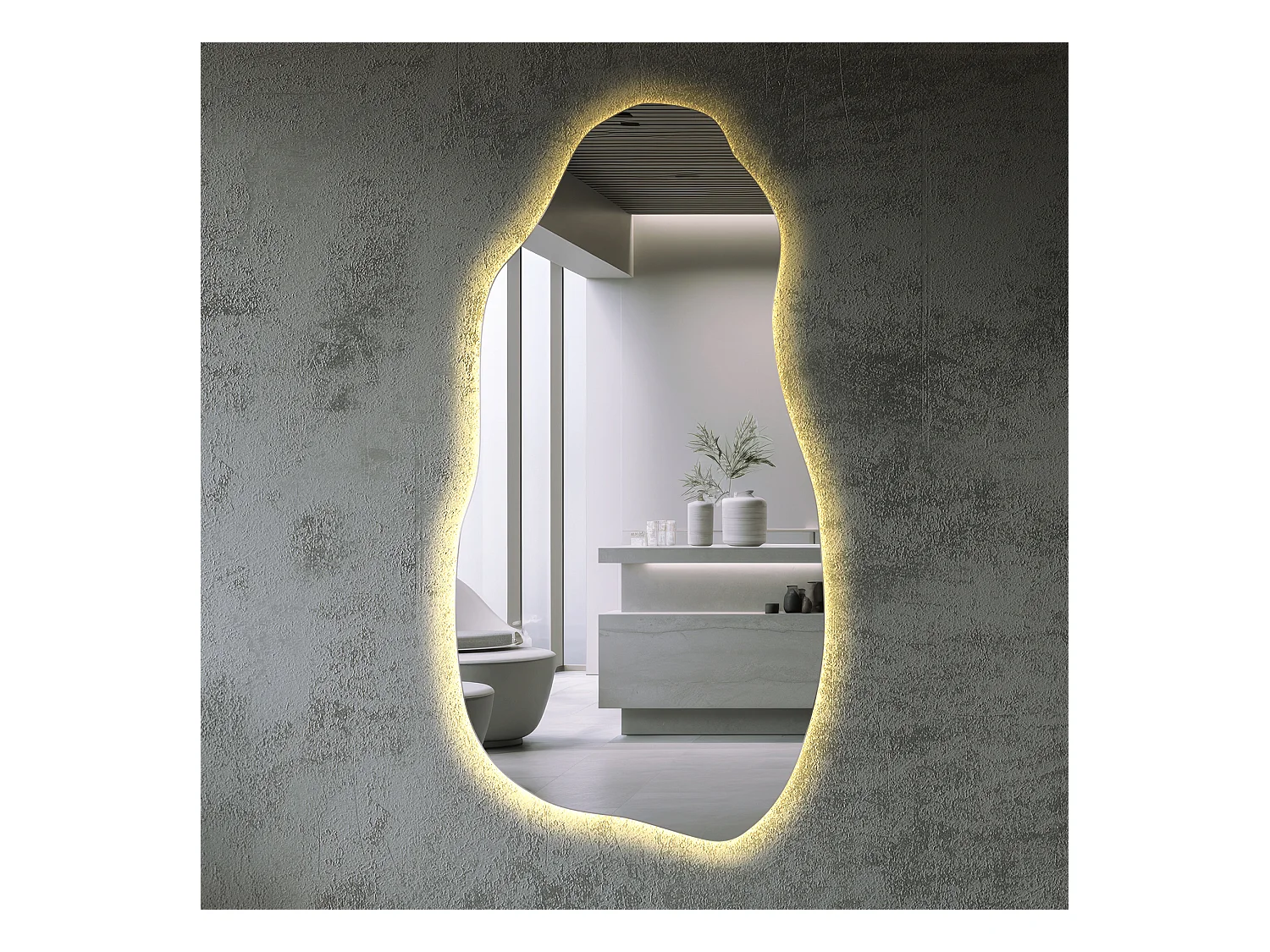 Espejo con luz LED, decoración moderna para baño y sala de estar, 50 cm x 100 cm - luz cálida