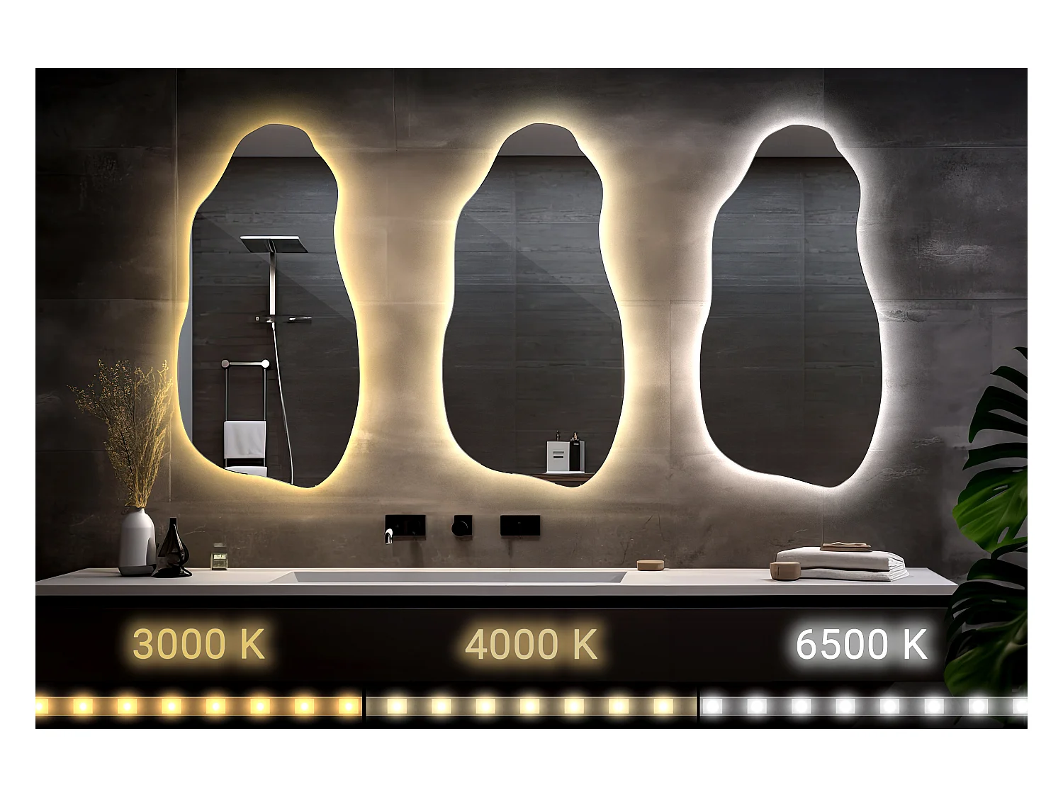 Espejo con luz LED, decoración moderna para baño y sala de estar, 50 cm x 100 cm - luz cálida