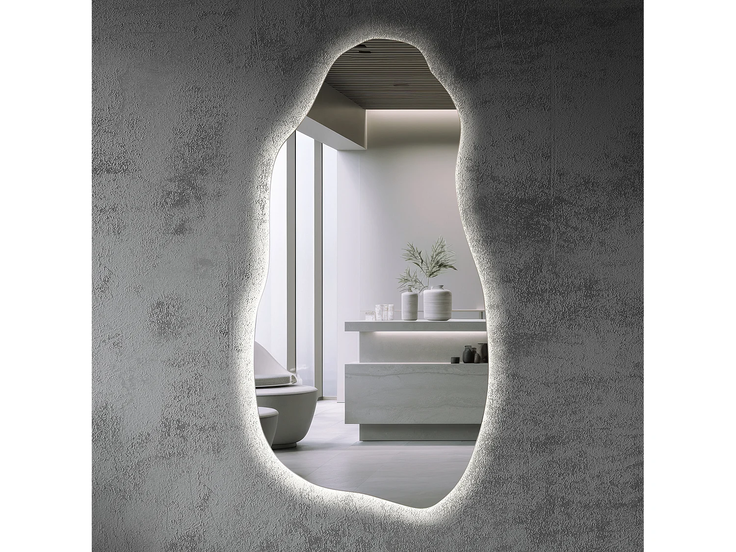 Glamouröser, unregelmäßiger, dekorativer LED-Badezimmerspiegel, einbaufertig, 40 cm x 80 cm – kaltes Licht