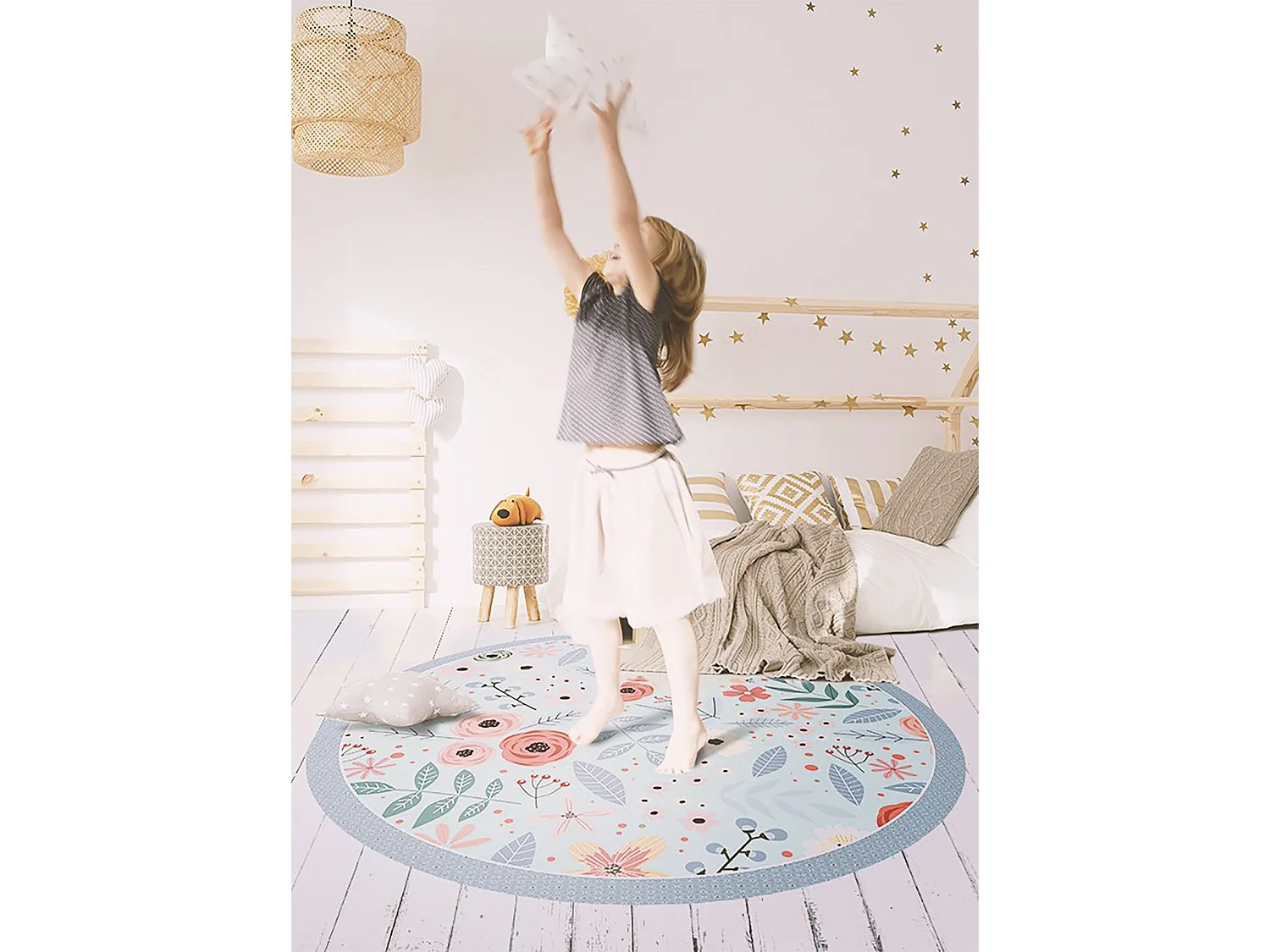 Tapis Vinyle 50cm Salon Linoléum Pour la Cuisine Imperméable Rond PVC - fleurs de pré