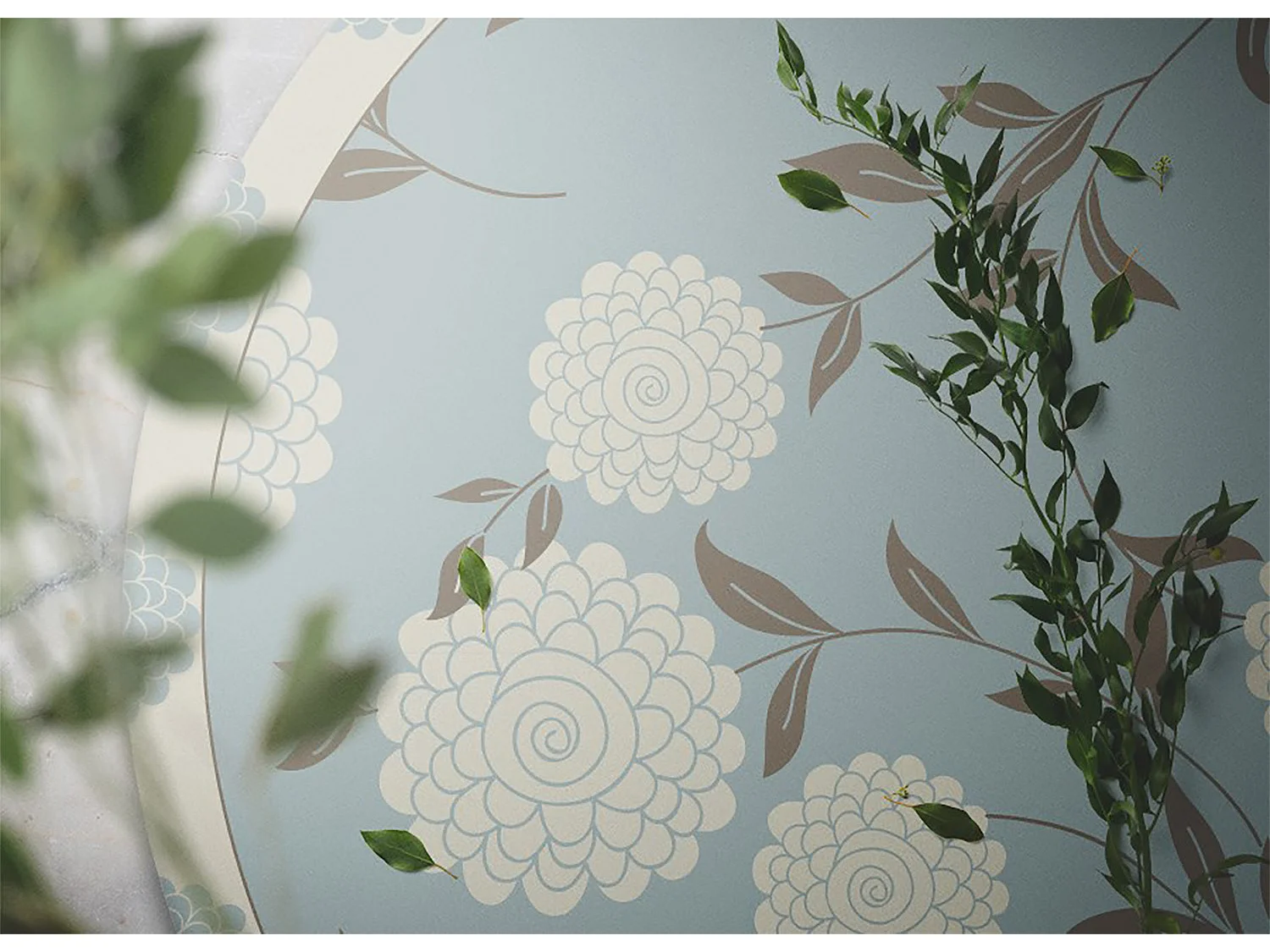 Teppich Vinyle 130cm Küchenmatte für das Wohnzimmer PVC Rund Dekorativ Wasserdicht - Große Knospen