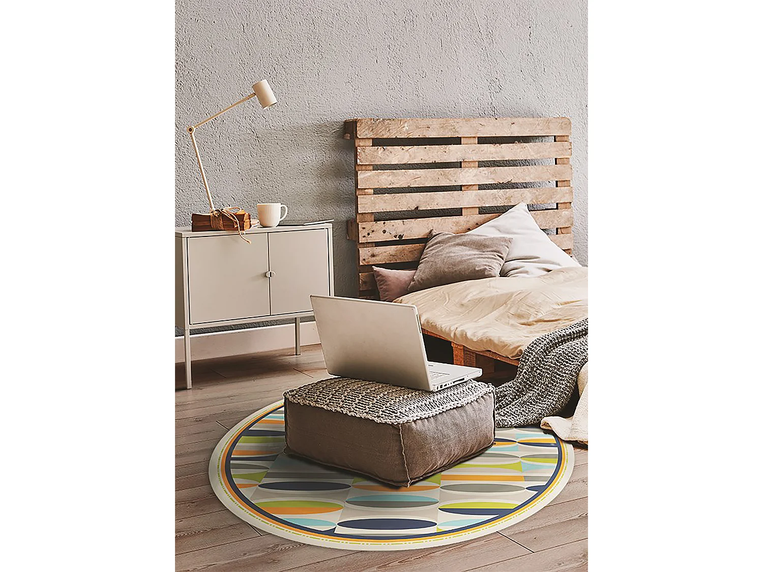 Tapis Vinyle 70cm Linoléum Imperméable Salon Rond PVC Pour la Cuisine - Ovales géométriques