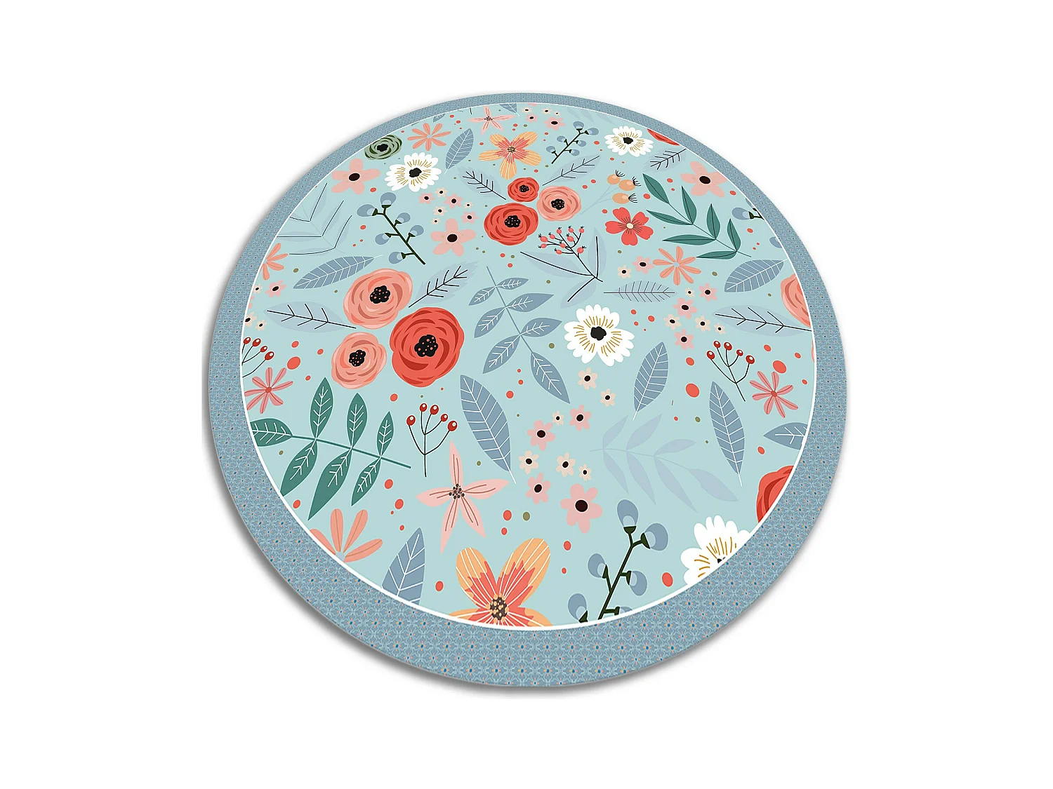 Tapis Vinyle 90cm Salon Linoléum Pour la Cuisine Imperméable Rond PVC - fleurs de pré