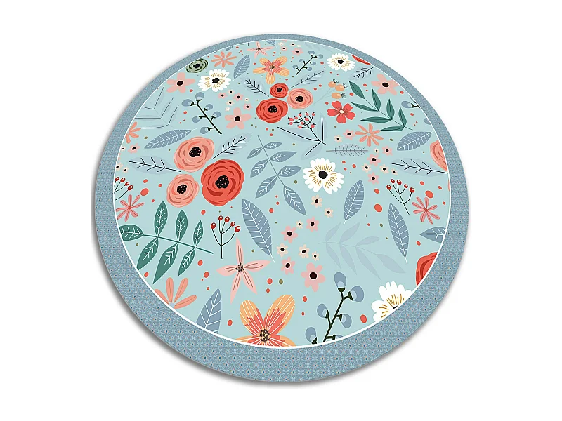 Teppich Vinyle 90cm Dekorativ Rund PVC für das Wohnzimmer Wasserdicht Küchenmatte - Wiesenblumen