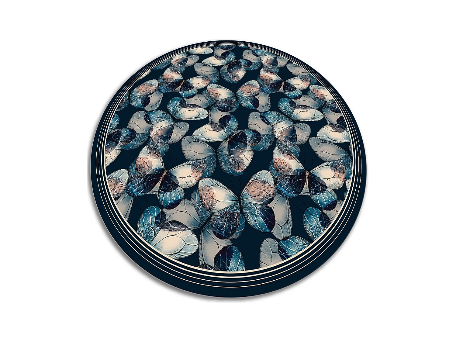 Tapis Vinyle 150cm Linoléum Imperméable Salon Rond PVC Pour la Cuisine - Papillons