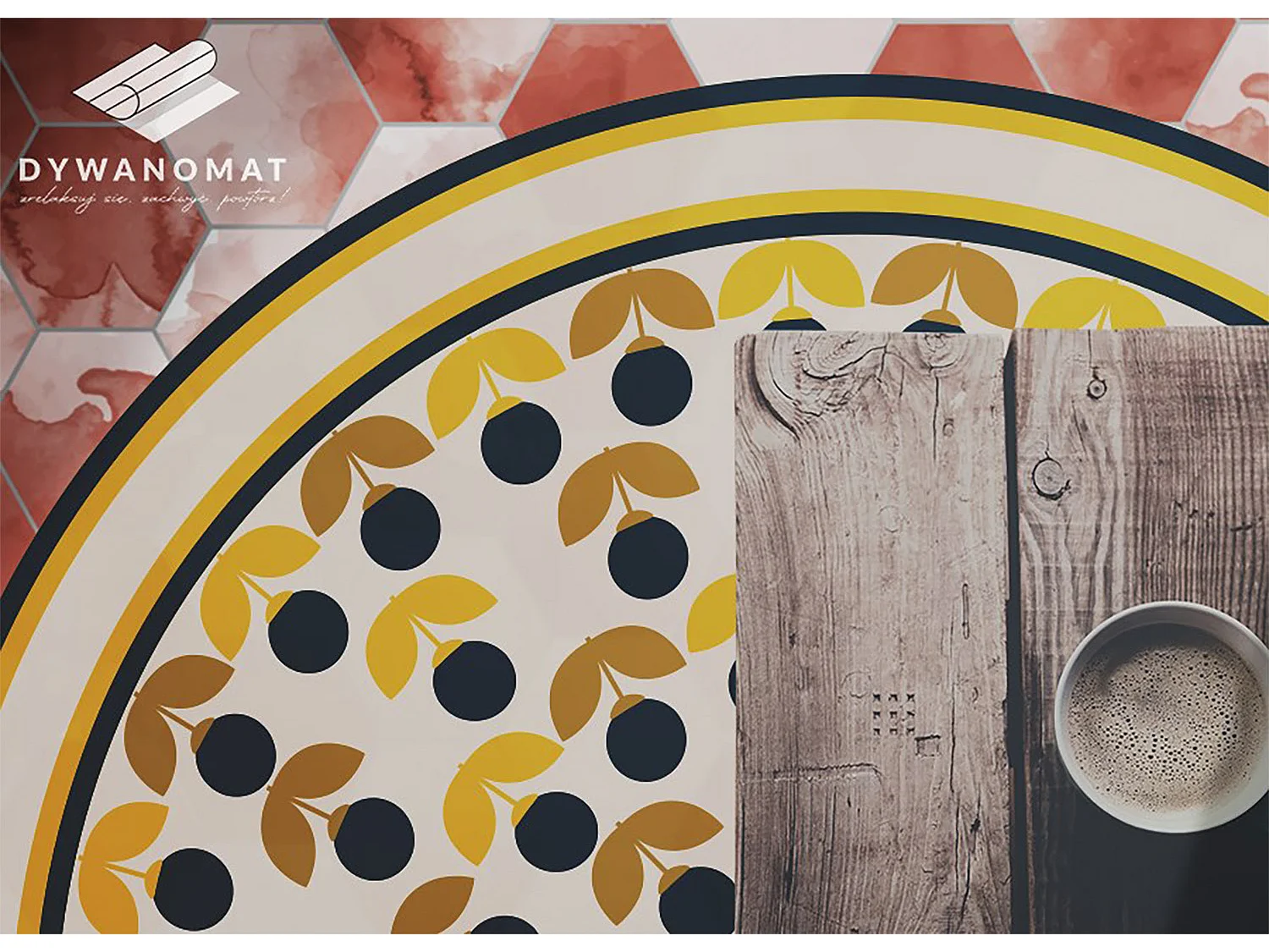 Tapijt Vinyl 120cm Decoratie Rond PVC Waterdichte voor Woonkamer Keuken - Herhaalbare bloemen