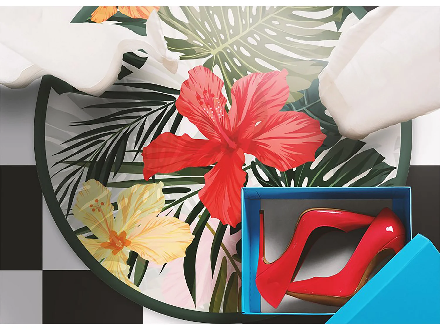 Teppich Vinyle 120cm Küchenmatte für das Wohnzimmer PVC Rund Dekorativ Wasserdicht - Paradiesblumen