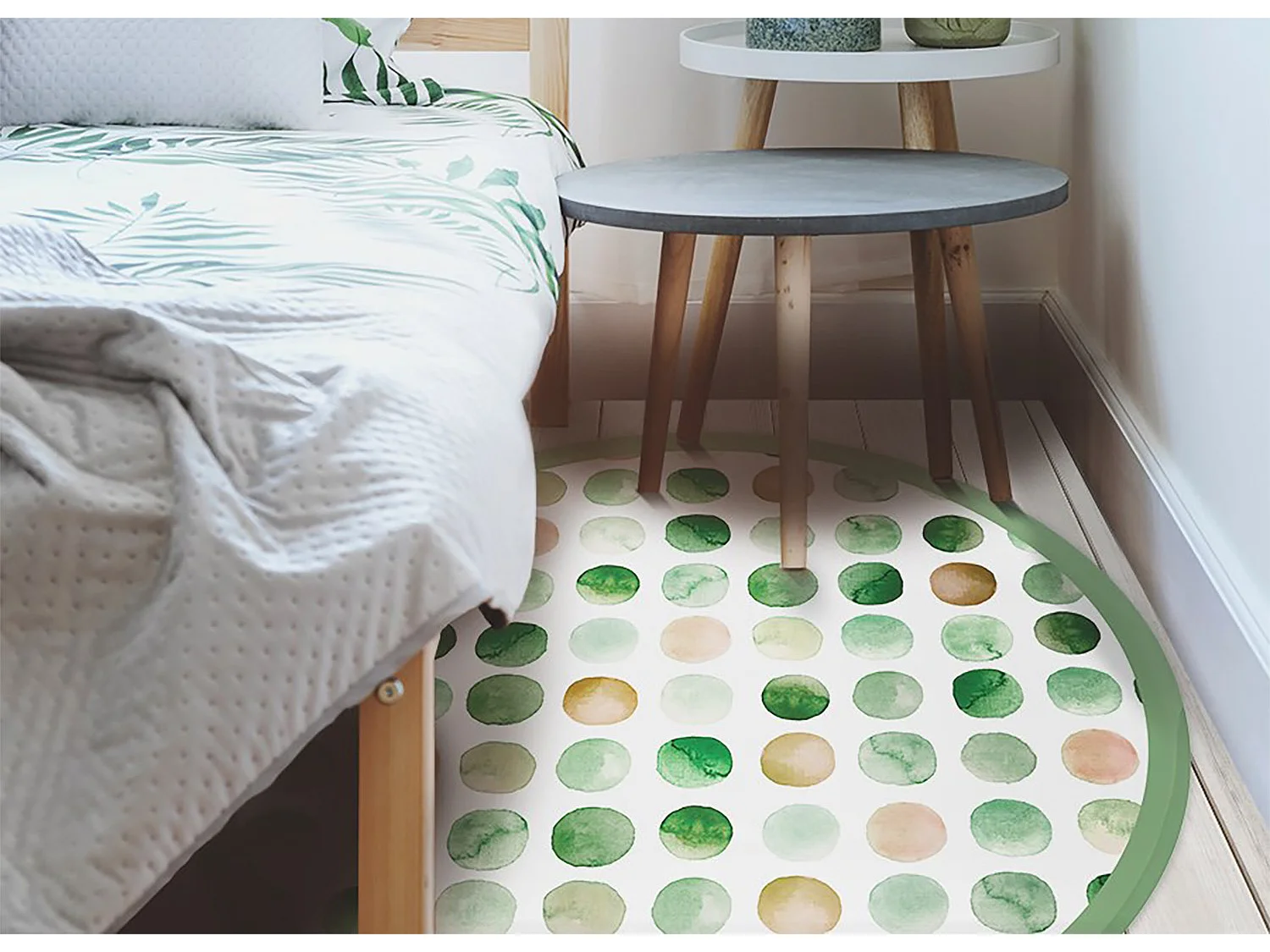 Teppich Vinyle 110cm für das Wohnzimmer Wasserdicht Küchenmatte Rund Dekorativ PVC - Aquarellpunkte