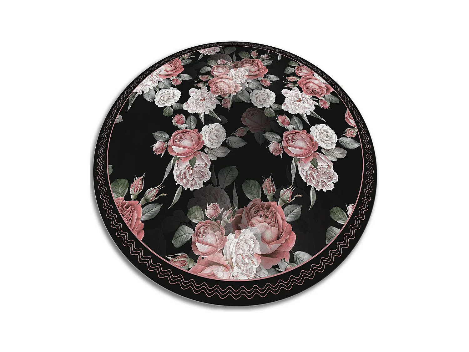 Tapis Vinyle 50cm PVC Linoléum Imperméable Pour la Cuisine Salon Rond - Des roses