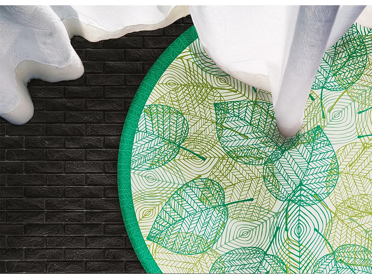 Teppich Vinyle 70cm Wasserdicht Dekorativ Rund Küchenmatte PVC für das Wohnzimmer - Blatt