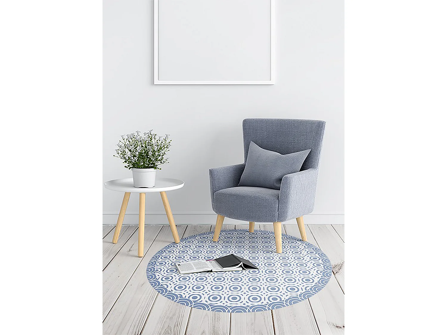 Tapis Vinyle 100cm Rond Salon Linoléum Pour la Cuisine PVC Imperméable - Cercles répétables