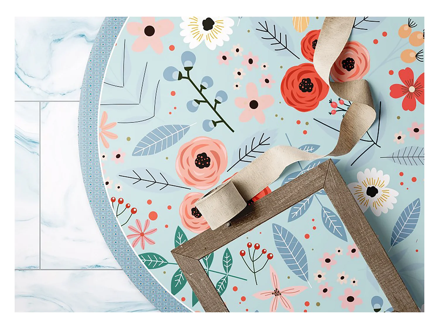 Tapis Vinyle 70cm Salon Linoléum Pour la Cuisine Imperméable Rond PVC - fleurs de pré