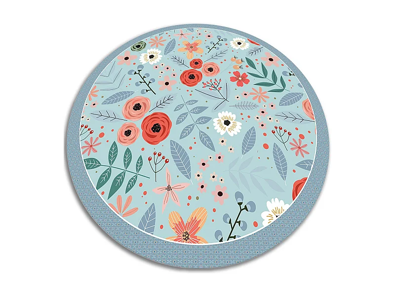 Teppich Vinyle 70cm Dekorativ Rund PVC für das Wohnzimmer Wasserdicht Küchenmatte - Wiesenblumen