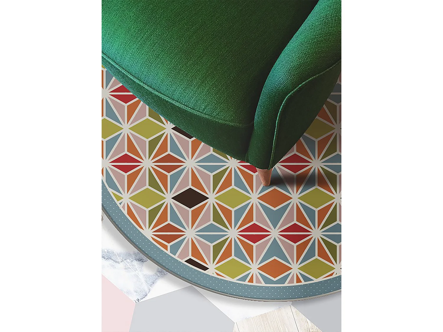 Teppich Vinyle 100cm Küchenmatte für das Wohnzimmer PVC Rund Dekorativ Wasserdicht - Abstraktes Kaleidoskop